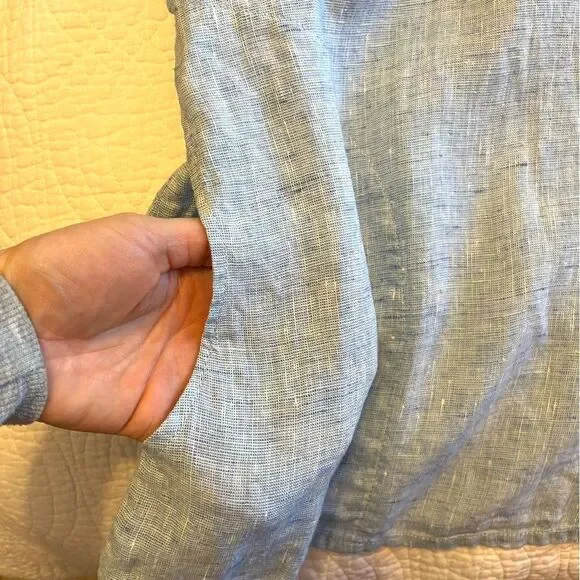 FLAX Linen Medium Carolina Blue Shirt Long Sleeve Button Front Coastal Summer - Picture 7 of 8